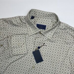 NEW David Donahue Dress Shirt Mens Medium Barrel Cuff Geometric Chocolate AOP‎